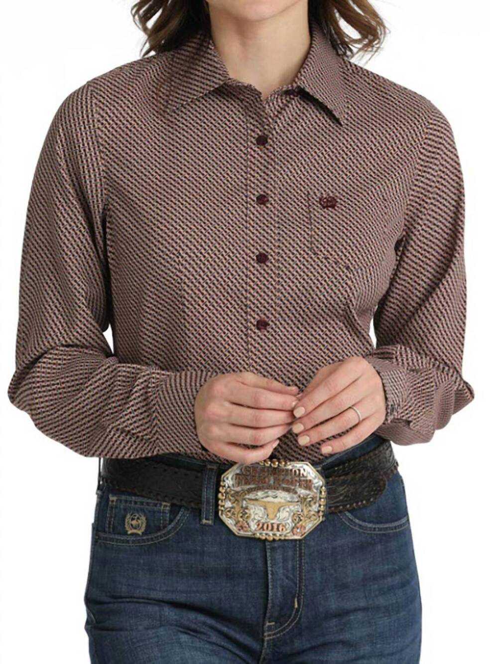 NEW CINCH woven print button down long sleeve shirt in multi